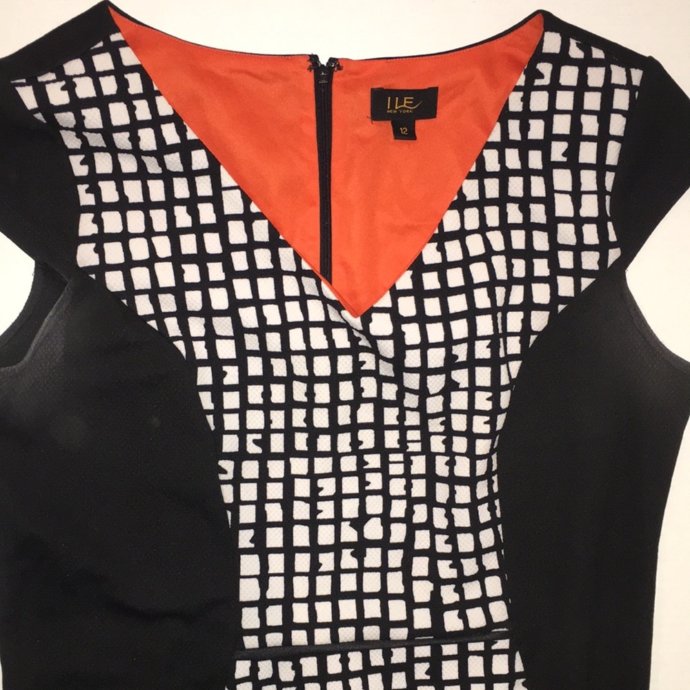 Ile New York Black + White Grid Print Sheath Dress – Size 12 - Picture 3 of 7